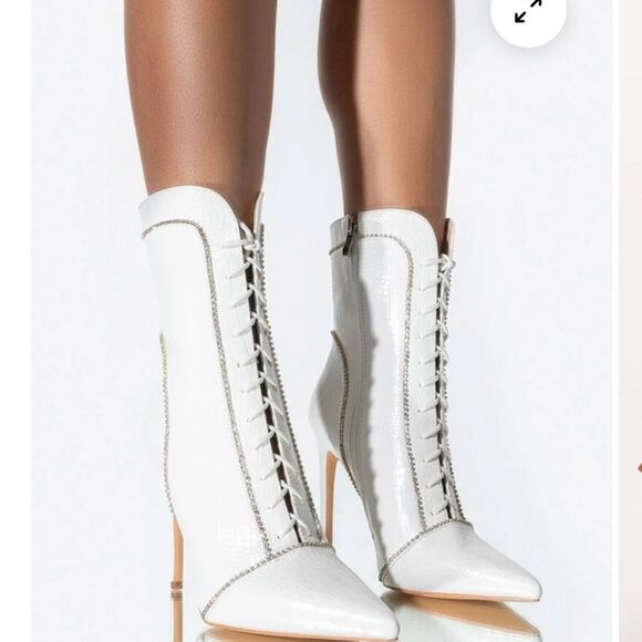 Azalea Wang Nights In Vegas Whitecroc Stiletto Boot,NIB - Picture 2 of 8